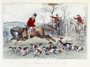 Jachtscène in "De avonturen van Thomas Scott", illustratie door H.K. Browne en W.T. Maud; Engelse cartoon over vossenjacht.