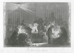Londense straten: De Waterkersmarkt door Hablot Knight (1815 92) Browne