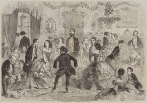 Een kerstbal in een landhuis door Hablot Knight Browne