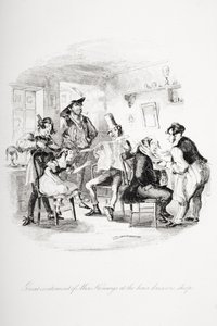 Grote opwinding van Miss Kenwigs in de kapperszaak, illustratie uit 