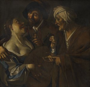 De koppelaarster (vervalsing na Dirck van Baburen, ca. 1930-45) door Han van Meegeren
