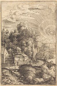 Landschap met een Kasteel en Stralende Zon