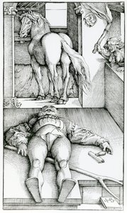 Slapende stalknecht en heks door Hans (after) Baldung Grien