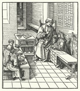 Aartshertog Maximiliaan van Oostenrijk op school als kind door Hans (after) Burgkmair