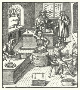 Aartshertog Maximiliaan van Oostenrijk bij de munt (gravure) door Hans (after) Burgkmair