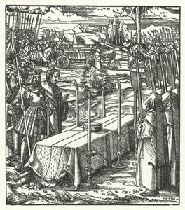 Aartshertog Maximiliaan van Oostenrijk naast de kist van de vermoorde Louis de Bourbon, prins-bisschop van Luik
