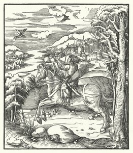 Aartshertog Maximiliaan van Oostenrijk op jacht te paard door Hans (after) Burgkmair