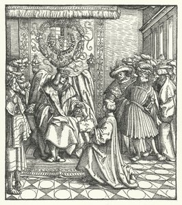 Opdracht van een Boek aan de Heilige Roomse Keizer Maximiliaan I door Hans (after) Burgkmair