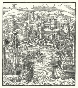 Frederik III, Heilige Roomse Keizer, arriveert in Rome met zijn bruid, Eleonora van Portugal door Hans (after) Burgkmair