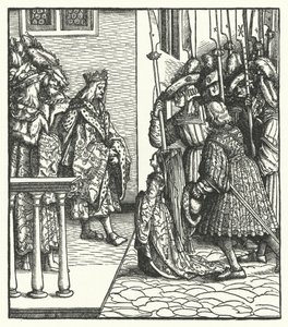Margaretha van Oostenrijk, dochter van Aartshertog Maximiliaan van Oostenrijk, toevertrouwd aan de voogdij van koning Lodewijk XI van Frankrijk door Hans (after) Burgkmair