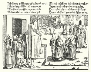 De begrafenis van het hoofd van de familie (gravure) door Hans (after) Burgkmair