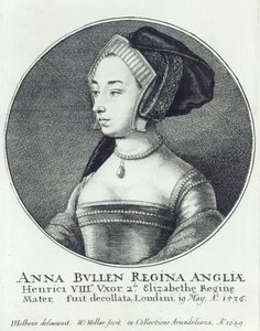 Anne Boleyn, geëtst door Wenceslaus Hollar door Hans (after) Holbein the Younger