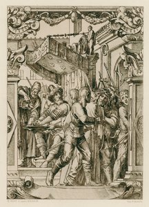 Jezus Christus, Pilatus wast zijn handen door Hans (after) Holbein the Younger