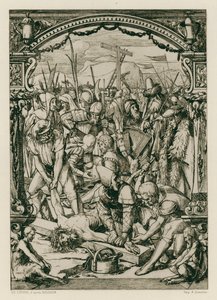 Jezus Christus, genageld aan het kruis (gravure) door Hans (after) Holbein the Younger
