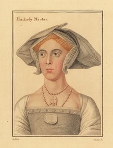 Joan, Lady Meutas, hofdame van Jane Seymour, 1812 (gravure) door Hans (after) Holbein the Younger