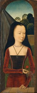 Jonge vrouw met een anjer, c.1485-90 door Hans (attr.to) Memling