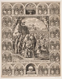 Kristus voedt de 5000. Omgeven door Jørgen Vinds wapenschilden door Hans Andreas Greys