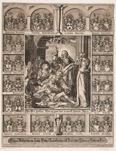 De opwekking van Lazarus. Omringd door de wapenschilden van Holger Rosenkrantz door Hans Andreas Greys