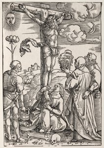 Christus aan het Kruis met Maria, St. Johannes, Maria Magdalena en St. Stefanus door Hans Baldung