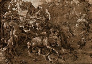 Slag van de ridders met de dood door Hans Baldung Grien