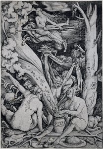 Heksen toveren tijdens heksensabbat door Hans Baldung Grien