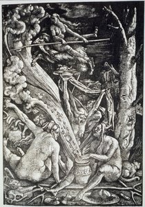 De Heksen op de Sabbat, naar Hans Baldung Grien, geïllustreerd in een geschiedenis van magie gepubliceerd eind 19e eeuw