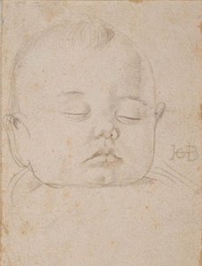 Het hoofd van een slapende babyjongen, en face door Hans Baldung Grien