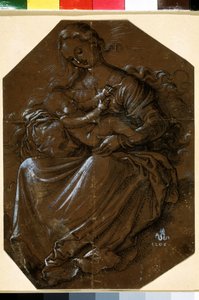 Maagd en kind, tekening met inkt en pen op bruin papier van Hans Baldung (1484-1545) 16e eeuw, Museum Poesjkin, Moskou door Hans Baldung Grien
