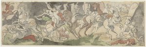 Gevechtscène met ruiters, rechts Jael en Sisera door Hans Bock (der Jungere)