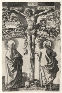 Christus aan het kruis tussen de maagd en St. Johannes