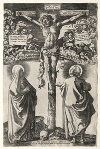 Christus aan het kruis tussen de maagd en St. Johannes, 1542