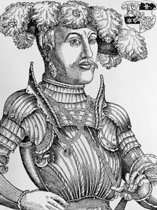 Portret van Filips I, Landgraaf van Hessen, bekend als de Grootmoedige, gravure door Hans Brosamer