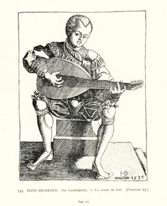 De luitspeler (gravure) door Hans Brosamer