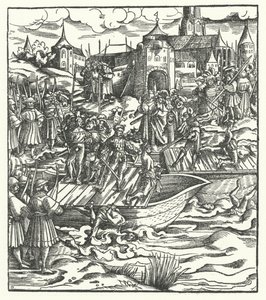 Executie van de leiders van een opstand tegen het bewind van aartshertog Maximiliaan van Oostenrijk in Gent, 1484 door Hans Burgkmair
