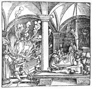 De Ondervraging, illustratie uit een boek van Cicero Teutsch, Augsburg, 1533 door Hans Burgkmair