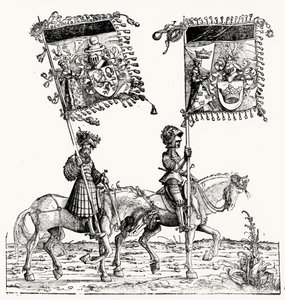 Twee bereden ridders, uit Maximiliaans Triomftocht, c.1516-18 door Hans Burgkmair