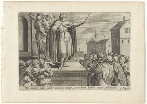 Rechabeam antwoordt het volk door Hans Collaert (I) (attributed to)