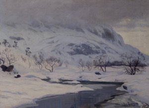Berglandschap, winter door Hans Fredrik Henriksen Borgen