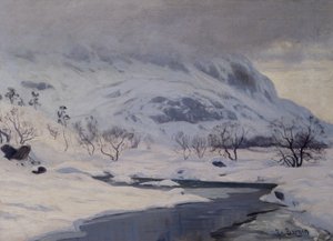 Berglandschap, winter door Hans Fredrik Henriksen Borgen