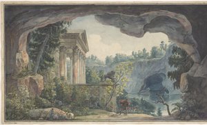 Theaterdecor voor de opera Frigga door Hans Gottlob Hensigen