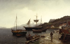 Vissersboot in de haven, Kleven, Mandal