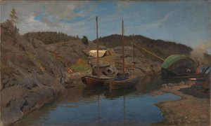 Loodsboten door Hans Gude