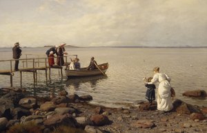 Zomerleven op het strand door Hans Gude