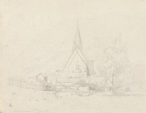 Vossevangen met Voss kerk door Hans Gude