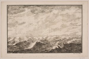 Schepen in woelige zee. Illustratie voor Fontenay, "Söe-Evolution"; Kopenhagen 1743