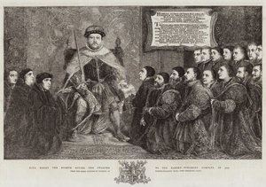 Koning Hendrik de Achtste geeft het charter aan de Barber-Surgeons