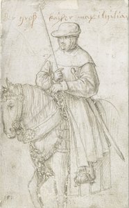 Keizer Maximiliaan I in reiskleding te paard door Hans Holbein the Elder
