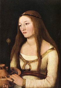 Katharina Schwarz met de attributen van haar gelijknamige heilige door Hans Holbein the Elder