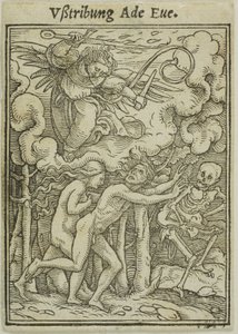 Adam en Eva verdreven uit het paradijs door Hans Holbein the Younger