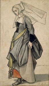 Figuur van een jonge Engelse vrouw in eigentijdse kleding, 1532-1543 door Hans Holbein der Jüngere